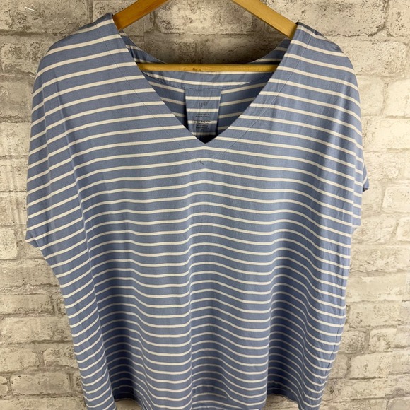 J. Jill Tops - J.Jill Luxe Supima Pleat Back Tee Top Blue White Striped Relaxed Fit Size XL